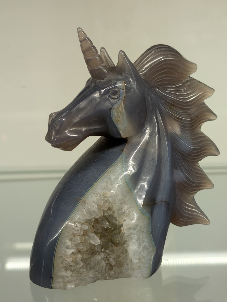 Единорог - агат с друзой кварца