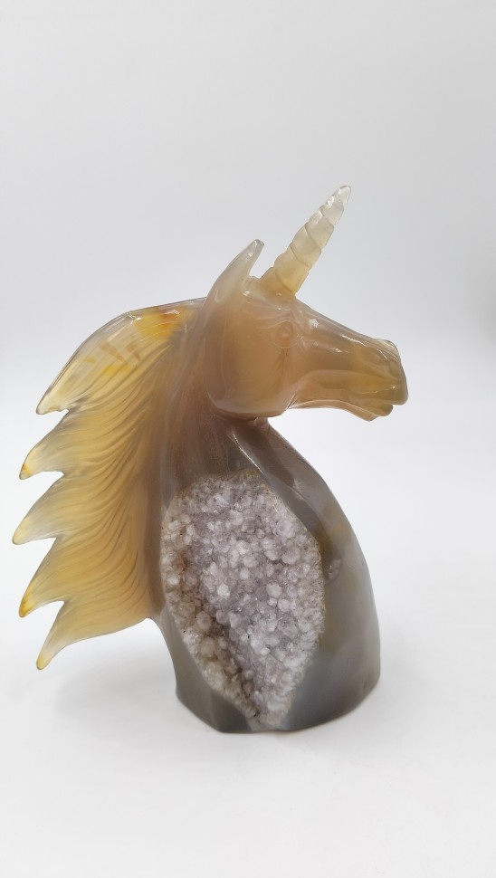 Единорог - агат с друзой кварца